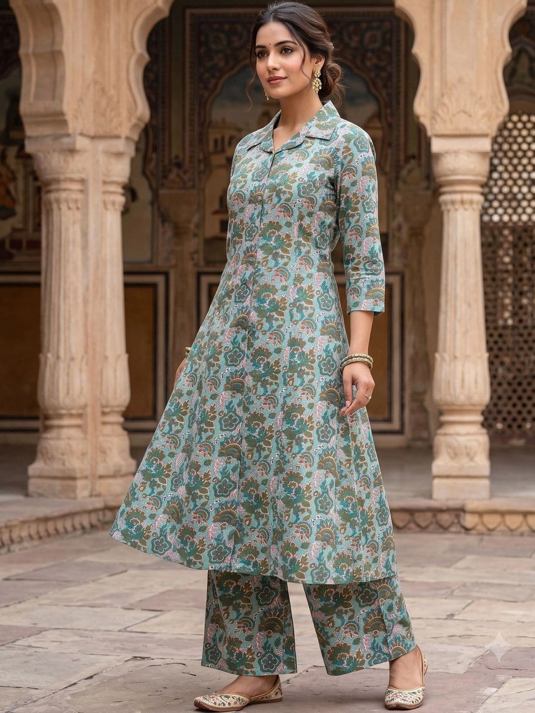 KALINI Women Floral Printed Regular Pure Cotton Kurta with Palazzos - view 1