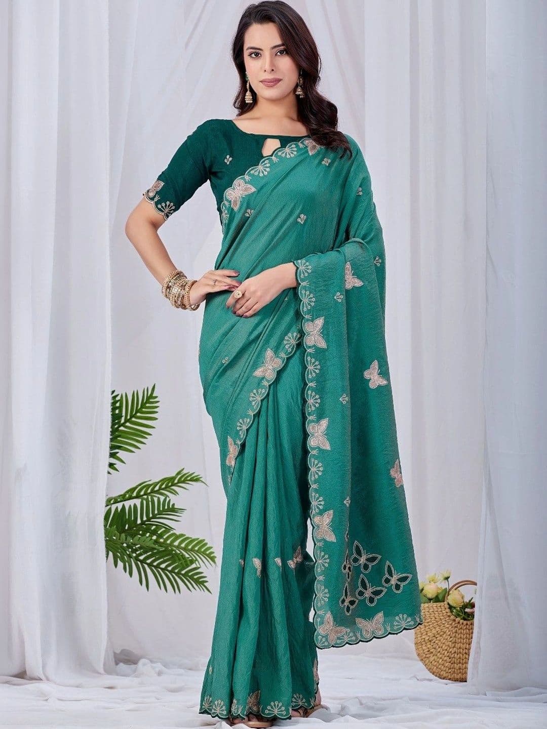 Cloth collective Ethnic Motifs Embroidered Art Silk Chanderi Saree - view 1