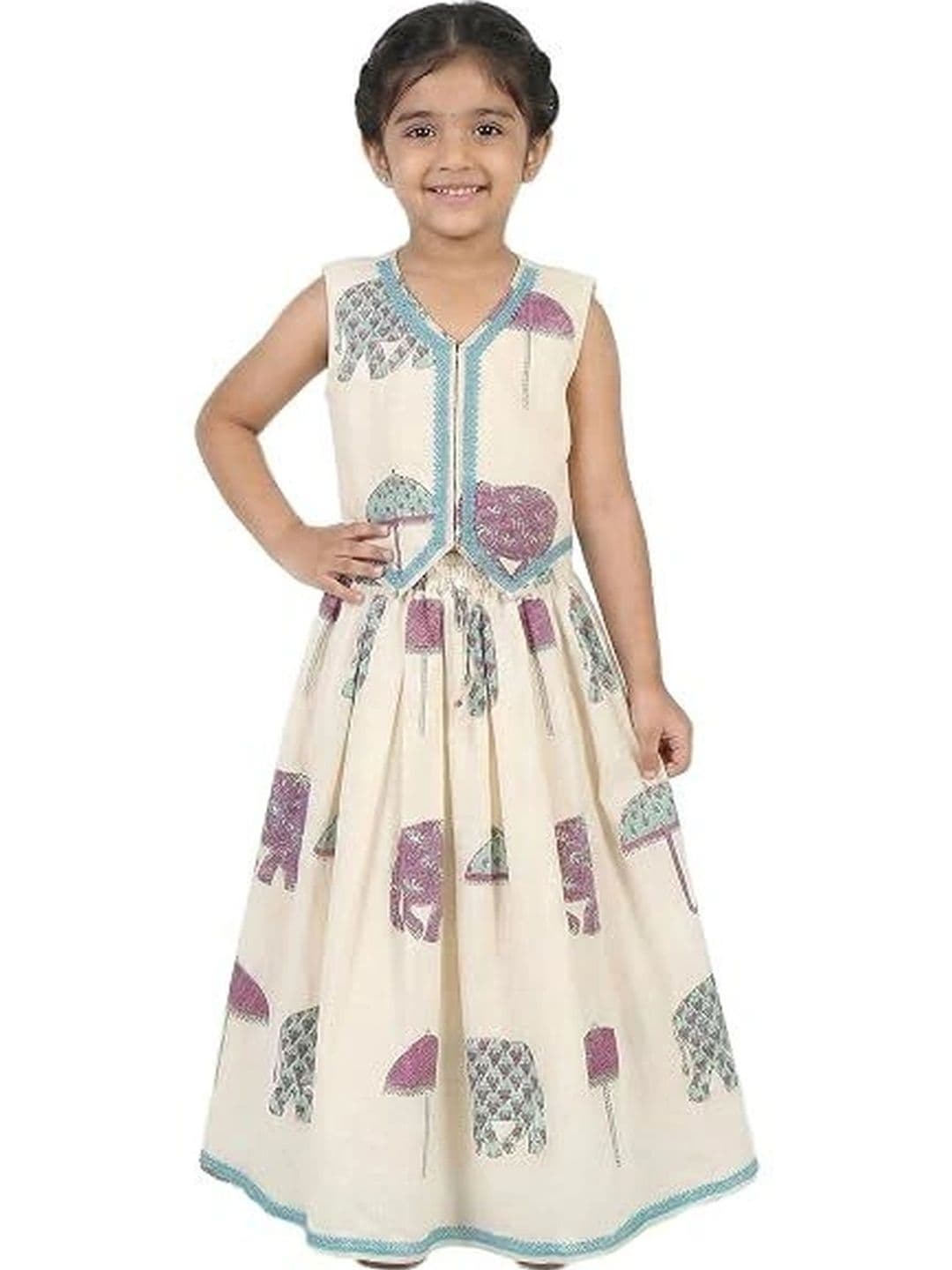 Leons Fab Girls Printed Block Print Ready to Wear Lehenga & - view 1