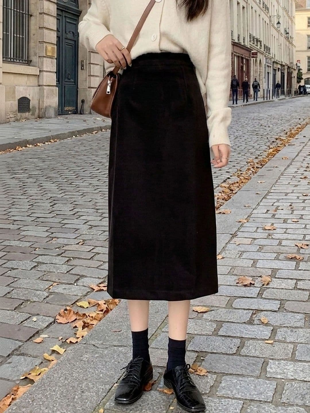 Suo Women Side Slit Midi Straight Skirt - view 1