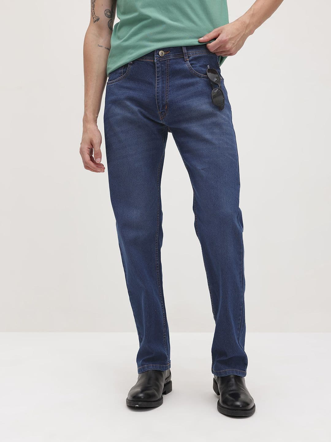 The Roadster Life Co. Men Regular Fit Mid-Rise Light Fade Stretchable Jeans - view 1