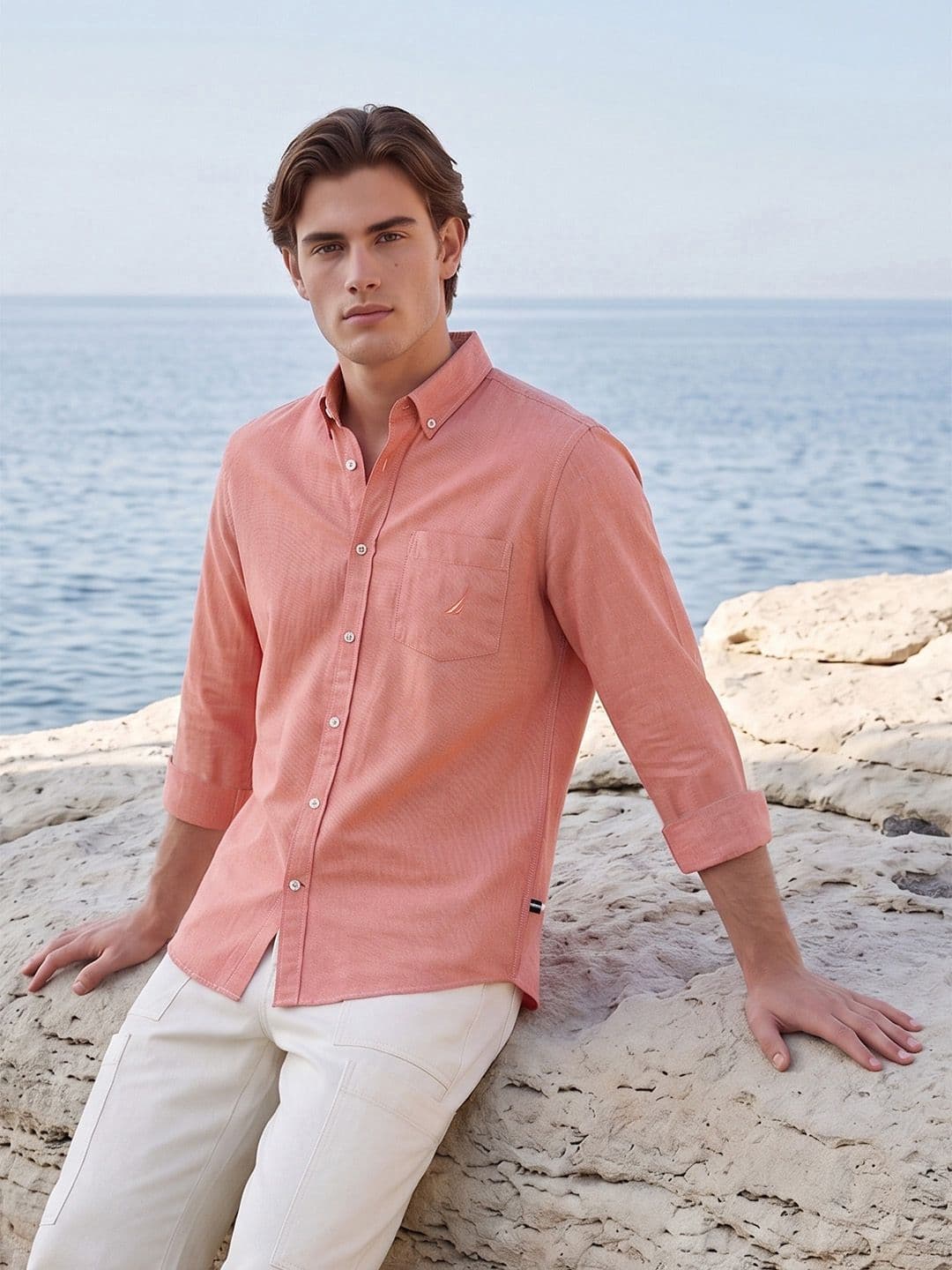 Nautica Button-Down Collar Slim Fit Pure Cotton Casual Shirt - view 1