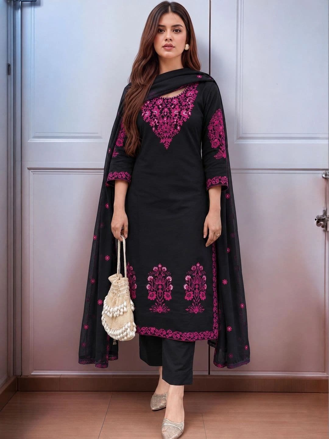 Aaghnya Women Ethnic Motifs Embroidered Regular Thread Work Kurta with Trousers & With Dupatta - view 1