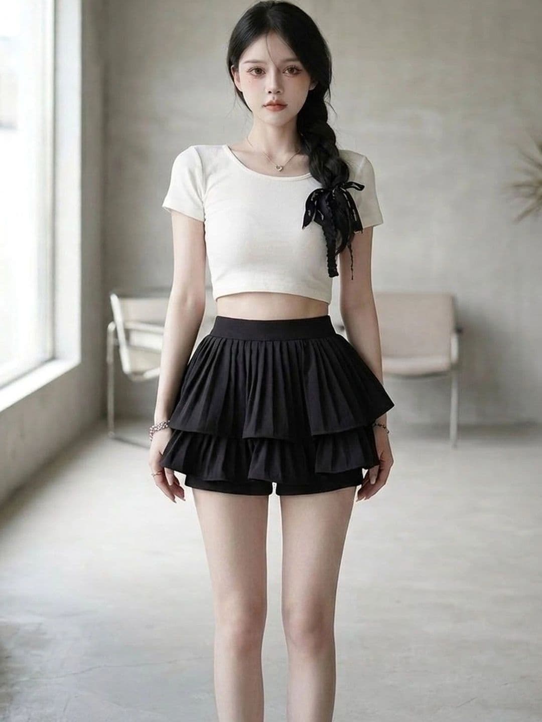 Suo Women Tiered Mini Skorts Skirt - view 1