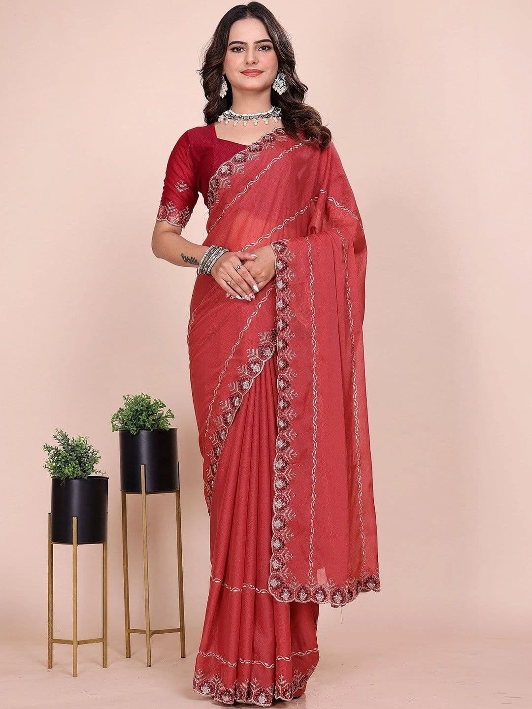 Cloth collective Ethnic Motifs Embroidered Poly Georgette Chanderi Saree - view 1