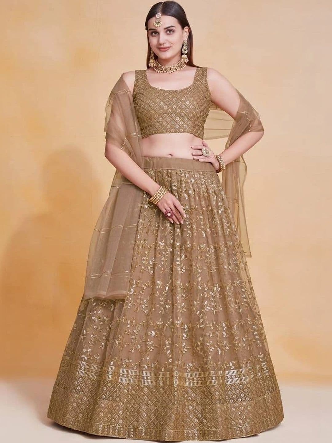 Poshak Bazaar Embroidered Sequinned Semi-Stitched Lehenga & Unstitched Blouse With Dupatta - view 1