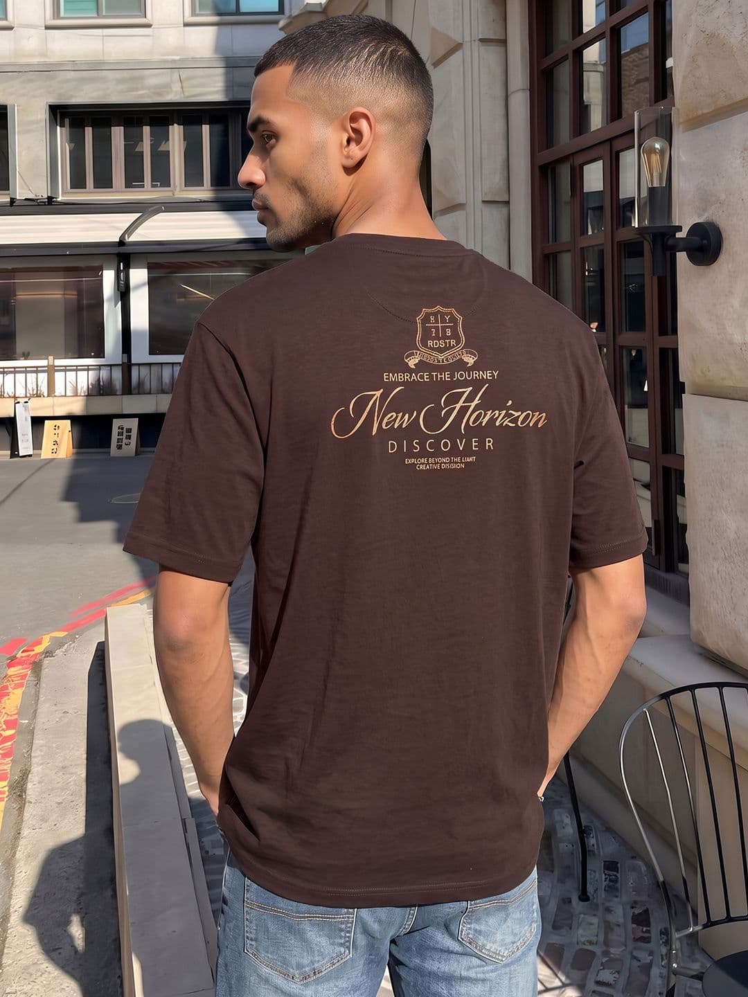 The Roadster Life Co. Printed Drop-Shoulder Sleeves Pure Cotton Relaxed Fit T-shirt - view 1