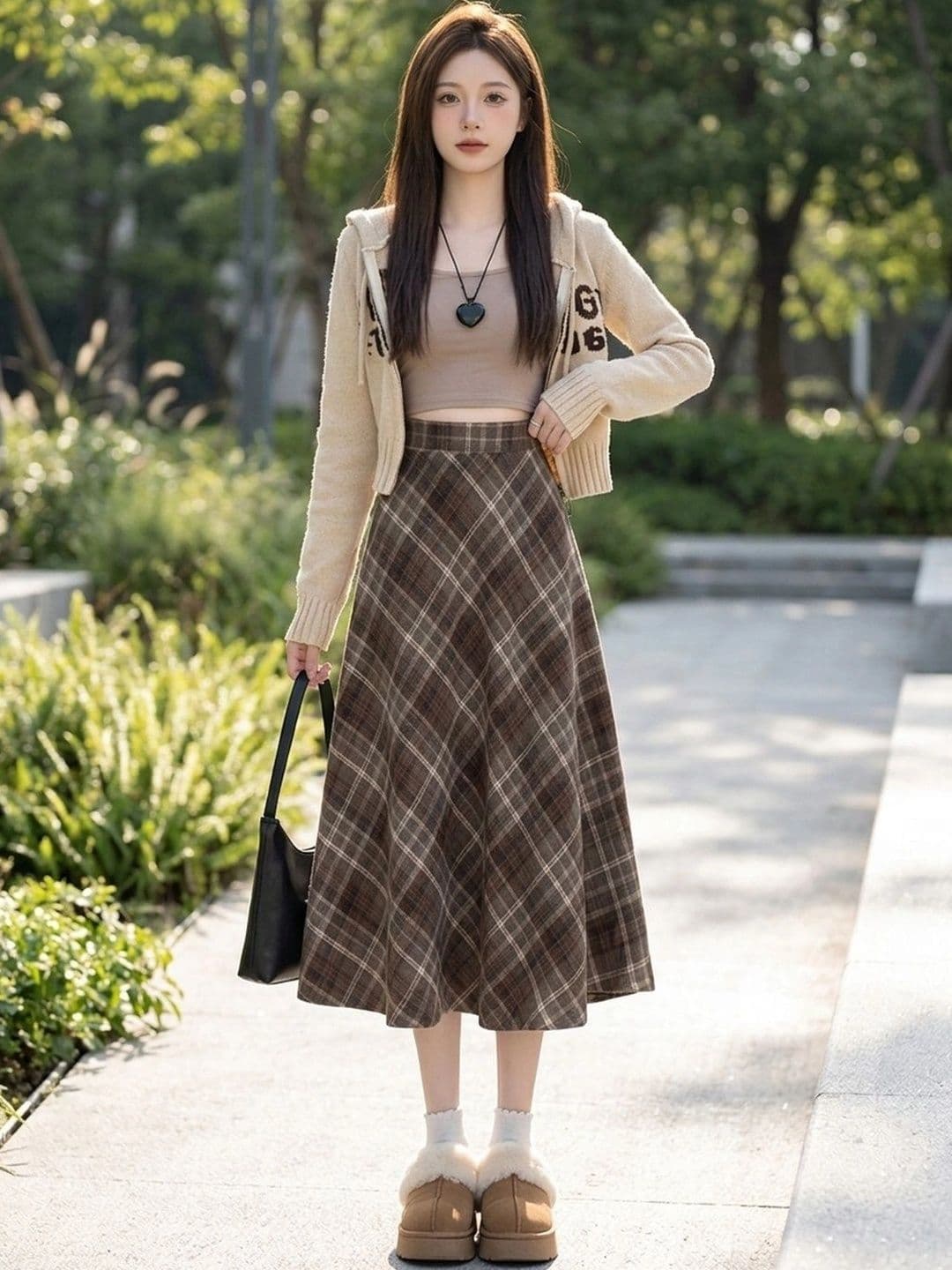 Suo Women Checked Summer Checks Midi A-Line Skirt - view 1