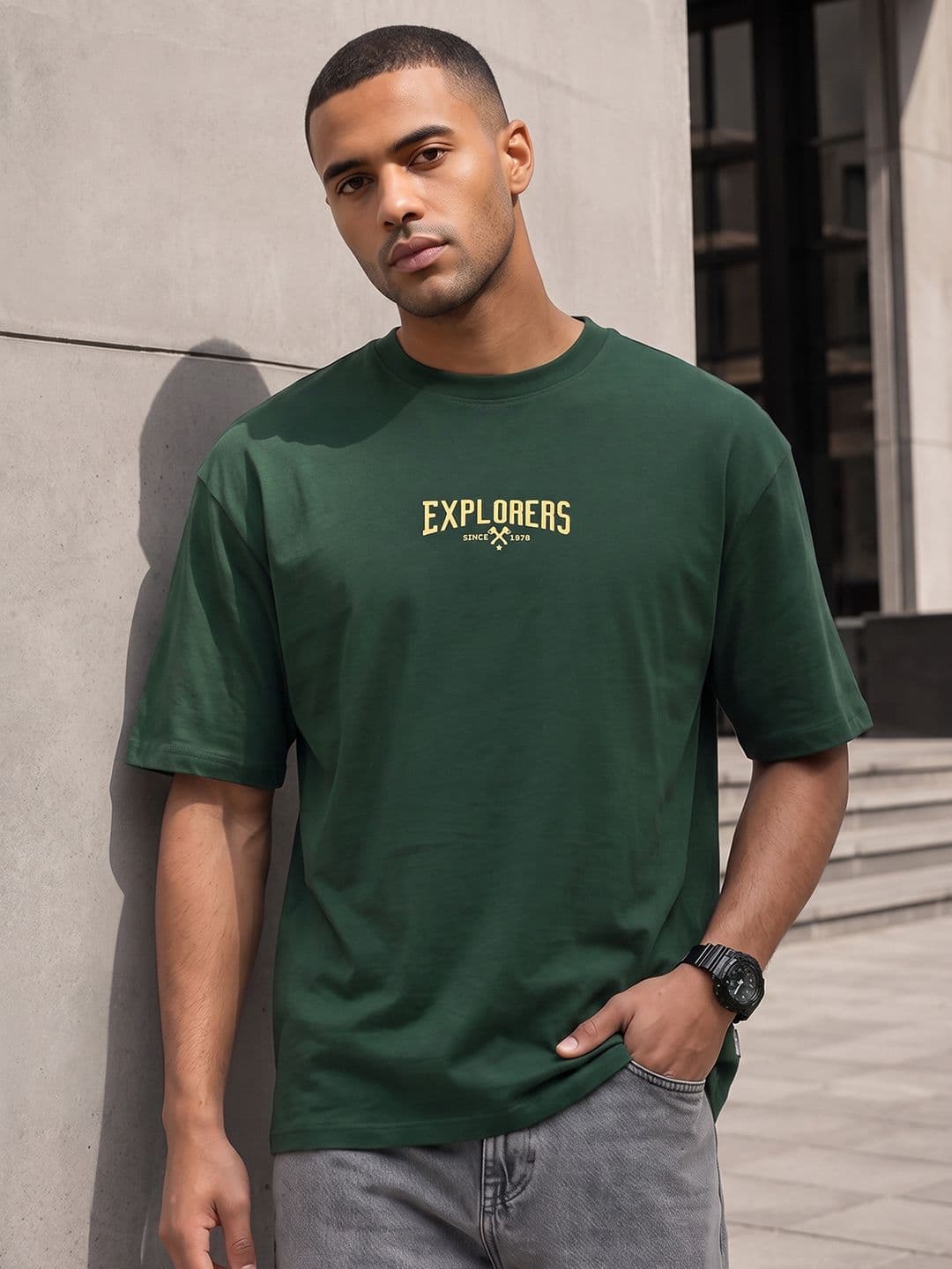 The Roadster Life Co. Oversized Fit Typography Printed Pure Cotton T-shirt - view 1