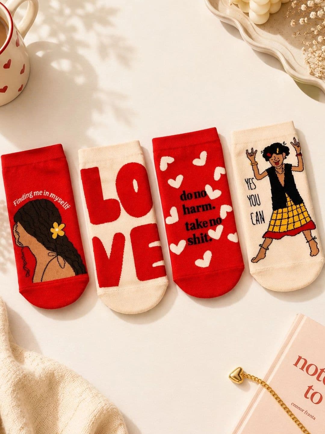 Thela Gaadi Unisex Pack of 4 Cotton Patterned Ankle Length Socks - view 1