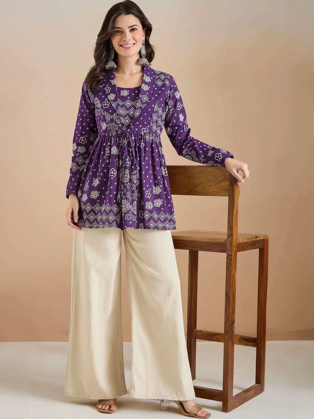 Divena Geometric Print Ethnic Cotton Blend Top - view 1