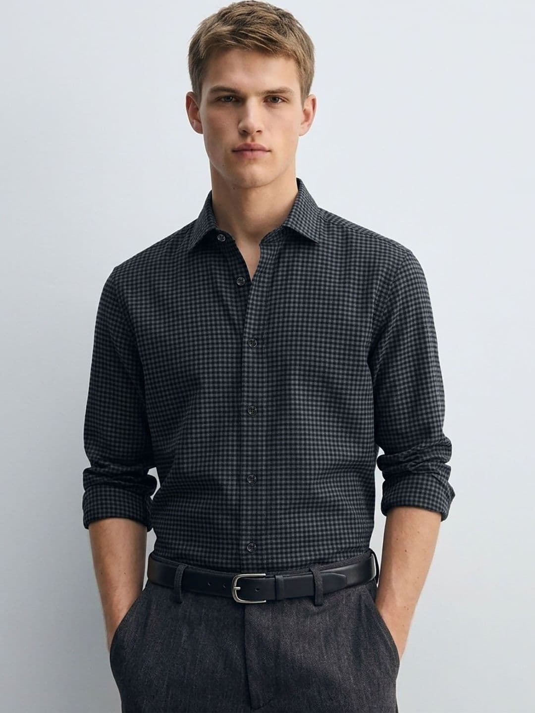 MISCHIEF MONKEY Men Classic Micro Checks Checked Casual Shirt - view 1