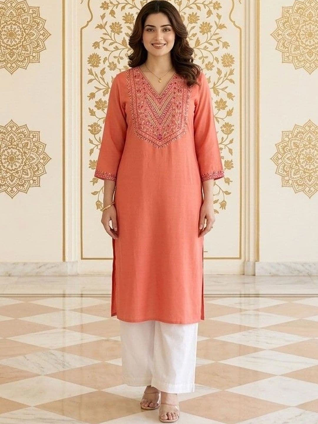 House of Pataudi Women Embellished Thread Work Kurta - view 1