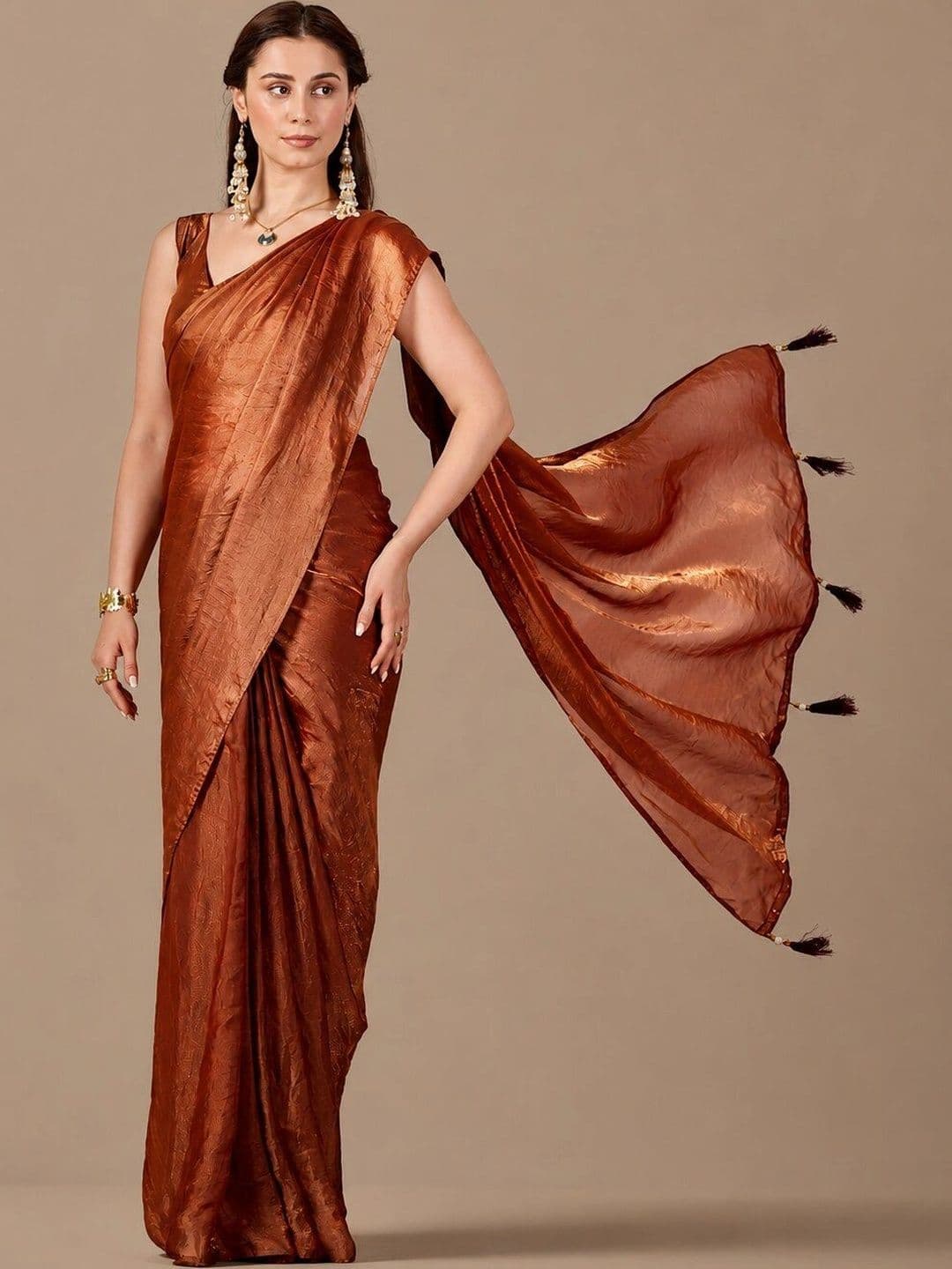 house of kk Patchwork Satin Designer Ready To Wear Saree - view 1