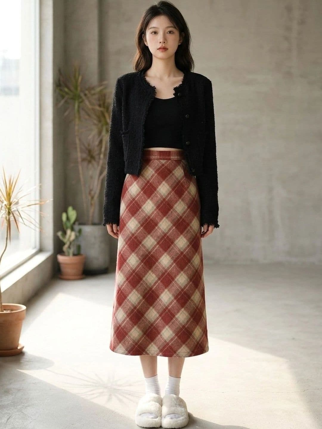 Suo Women Checked Summer Checks Midi Straight Skirt - view 1