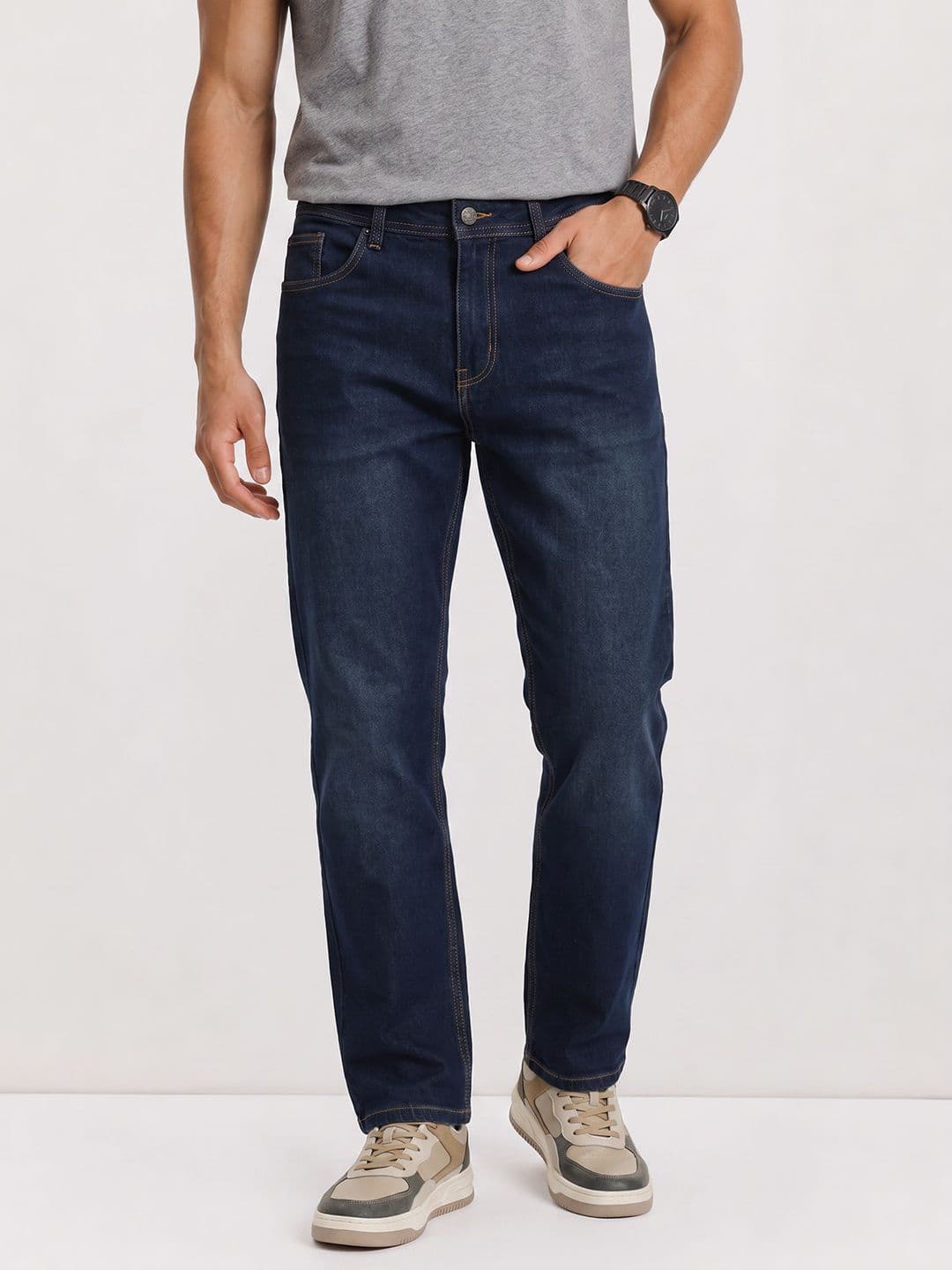 The Roadster Life Co. Men Straight Fit Light Fade Stretchable Jeans - view 1