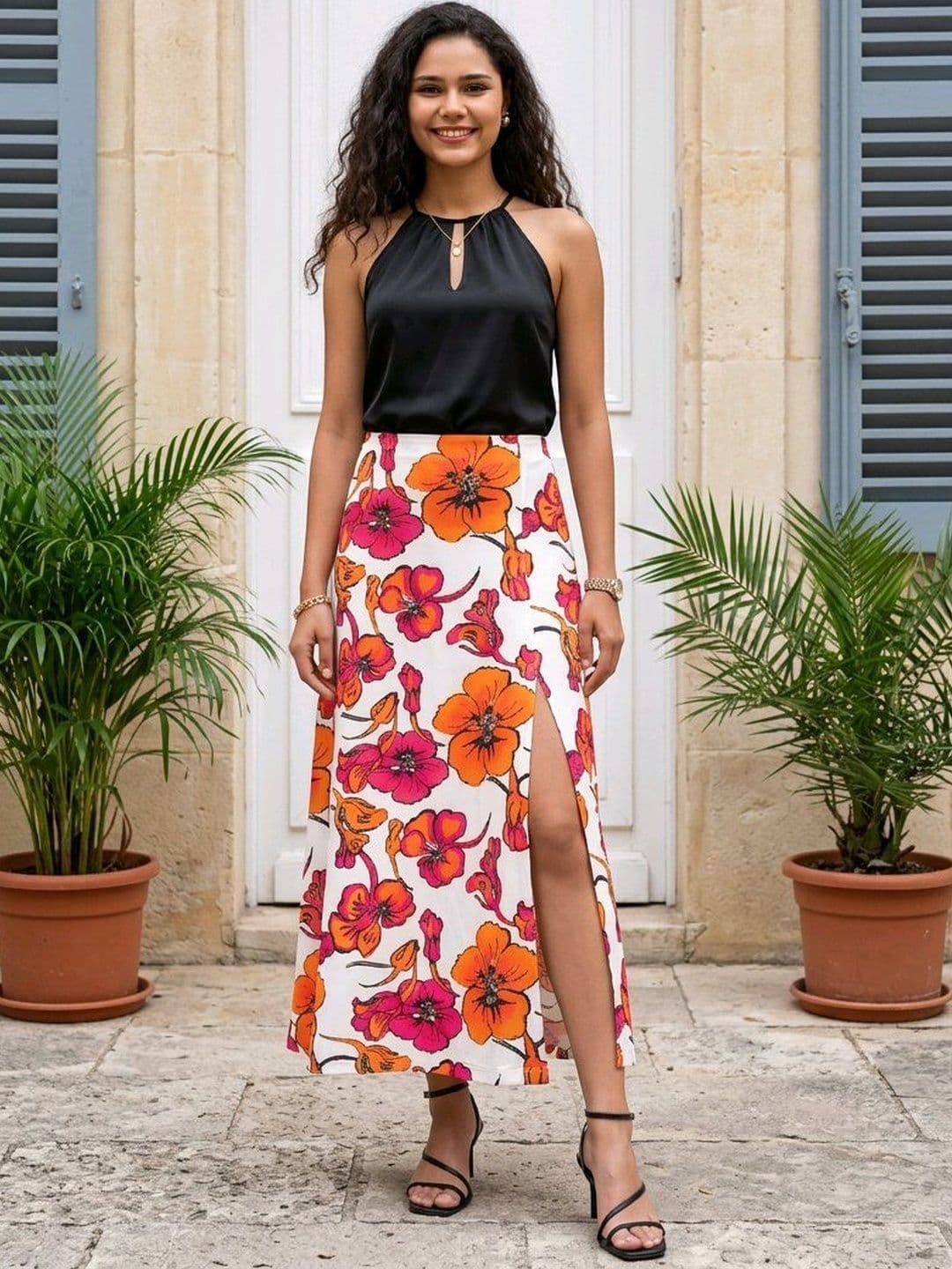 BLUE PIEGEON Women Floral Side Slit Maxi A-Line Skirt - view 1