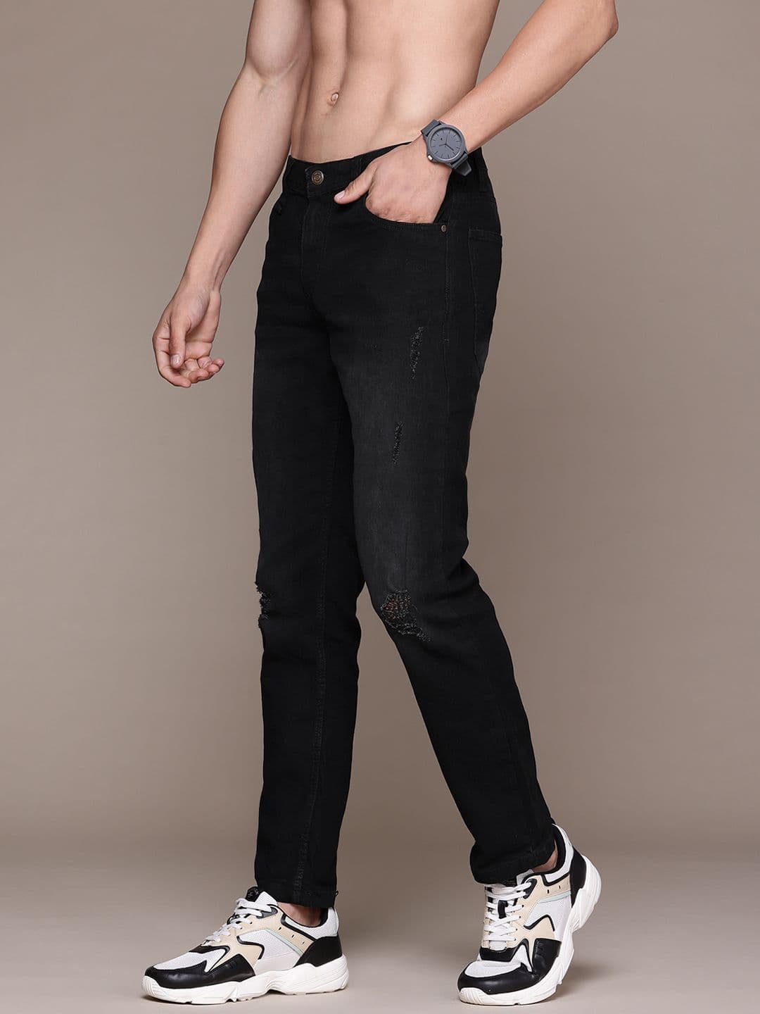 The Roadster Lifestyle Co. Men Slim Fit Low Distress Light Fade Stretchable Jeans - view 1