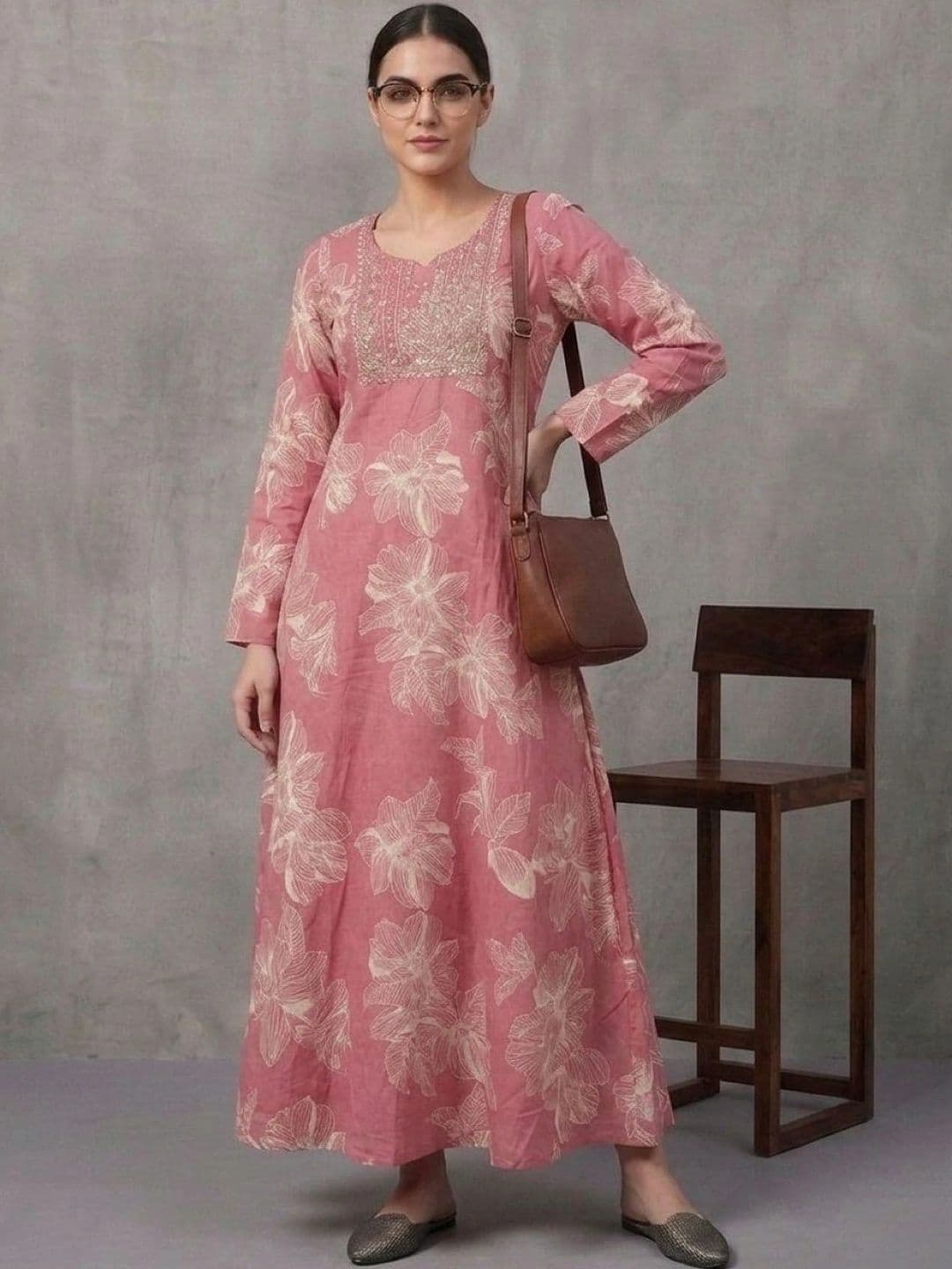 Navibhu Women Floral Printed Thread Work Floral Anarkali Kurta - view 1