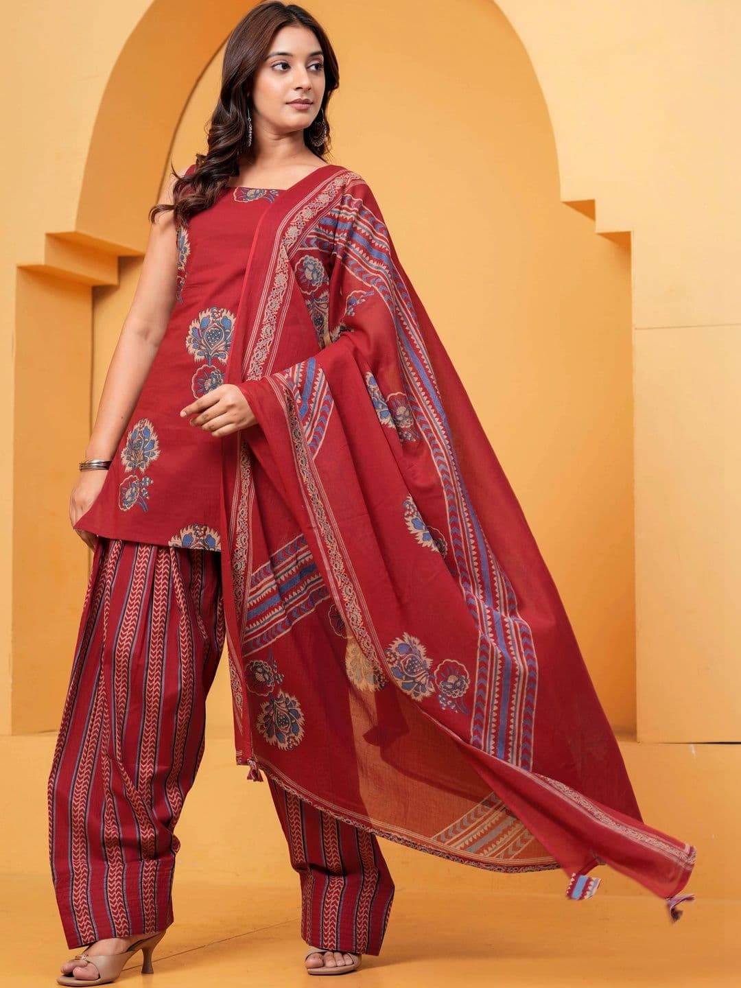 NYPA Women Ethnic Motifs Printed Regular Pure Cotton Kurta with Patiala & With Dupatta - view 1