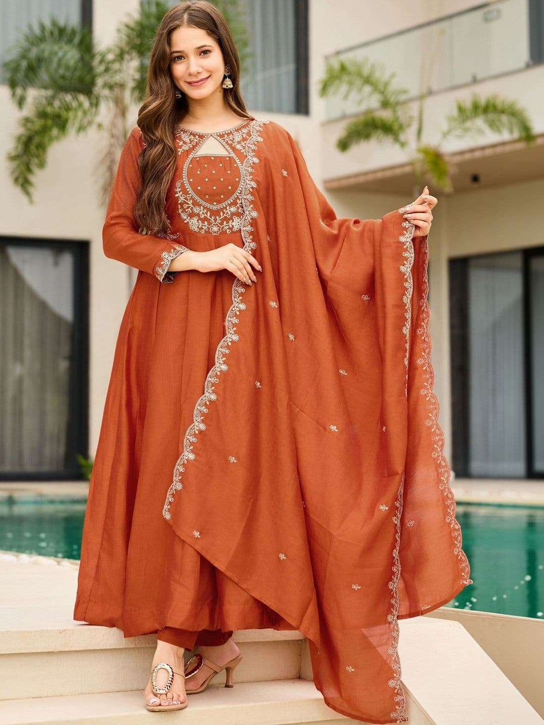 HERE&NOW Women Ethnic Motifs Embroidered Regular Thread Work Kurta with Trousers & With Dupatta - view 1