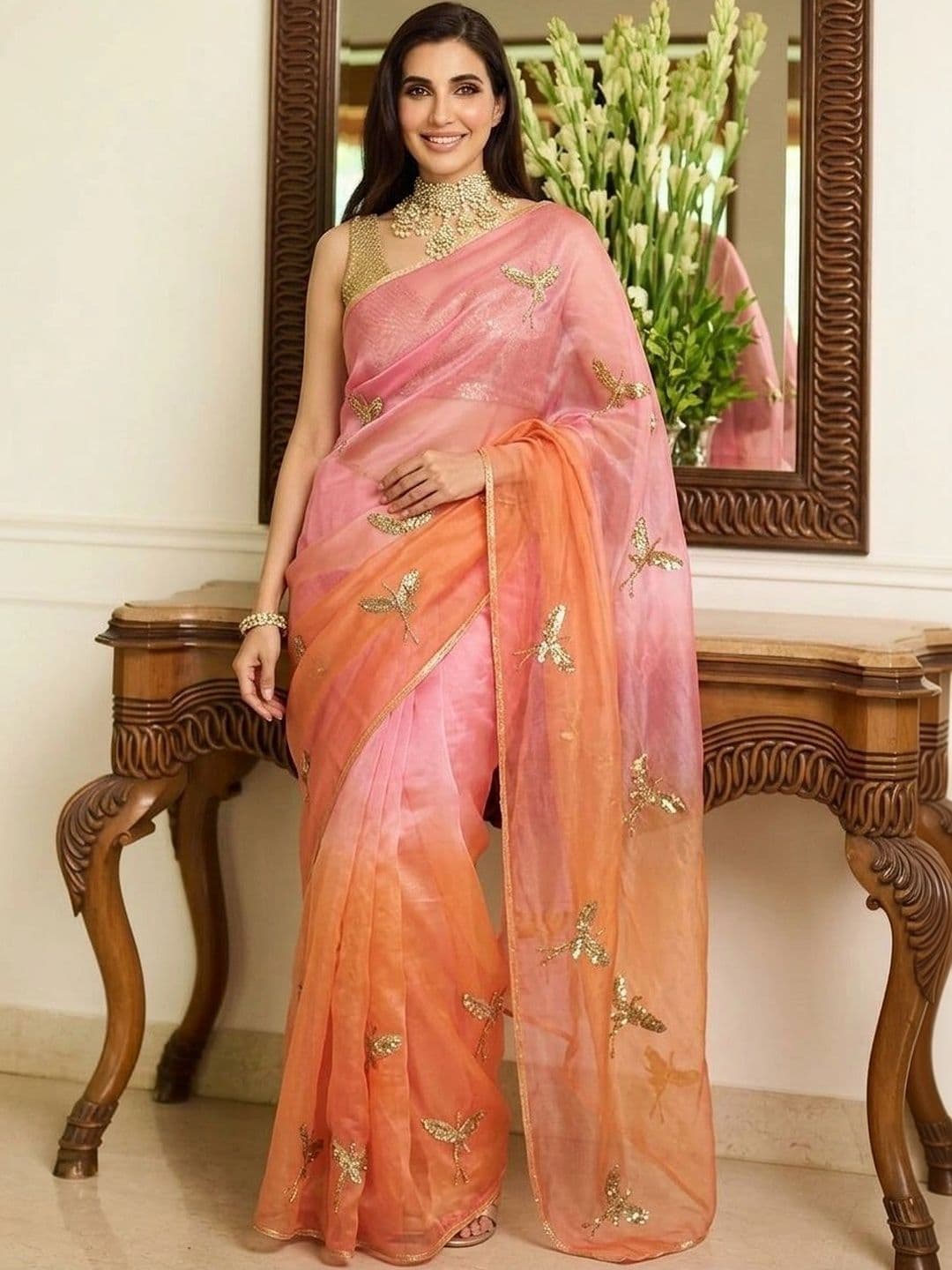 KALINI Embellished Embroidered Tissue Saree - view 1