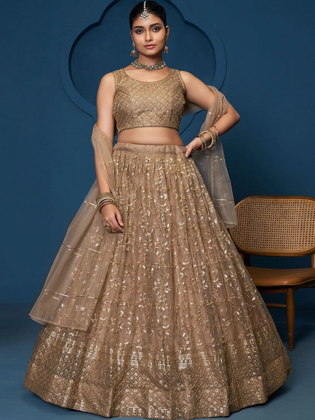 Poshak Bazaar Embellished Sequinned Semi-Stitched Lehenga & Unstitched Blouse With Dupatta - view 1