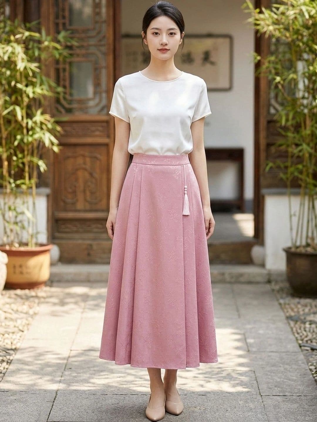 Suo Women Self Design Midi A-Line Skirt - view 1