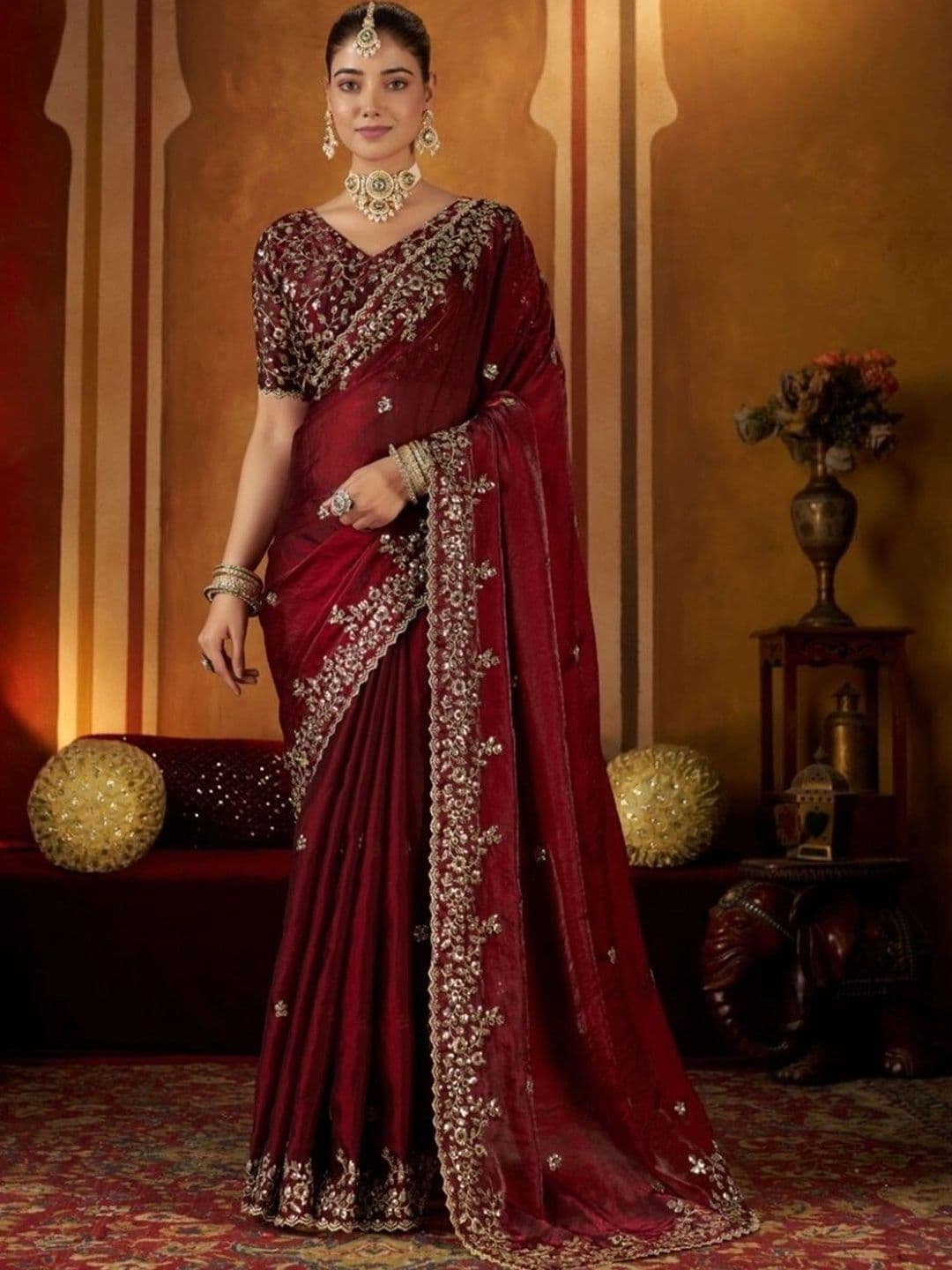 DHARMEE Ethnic Motifs Zari Satin Heavy Work Tussar Saree - view 1