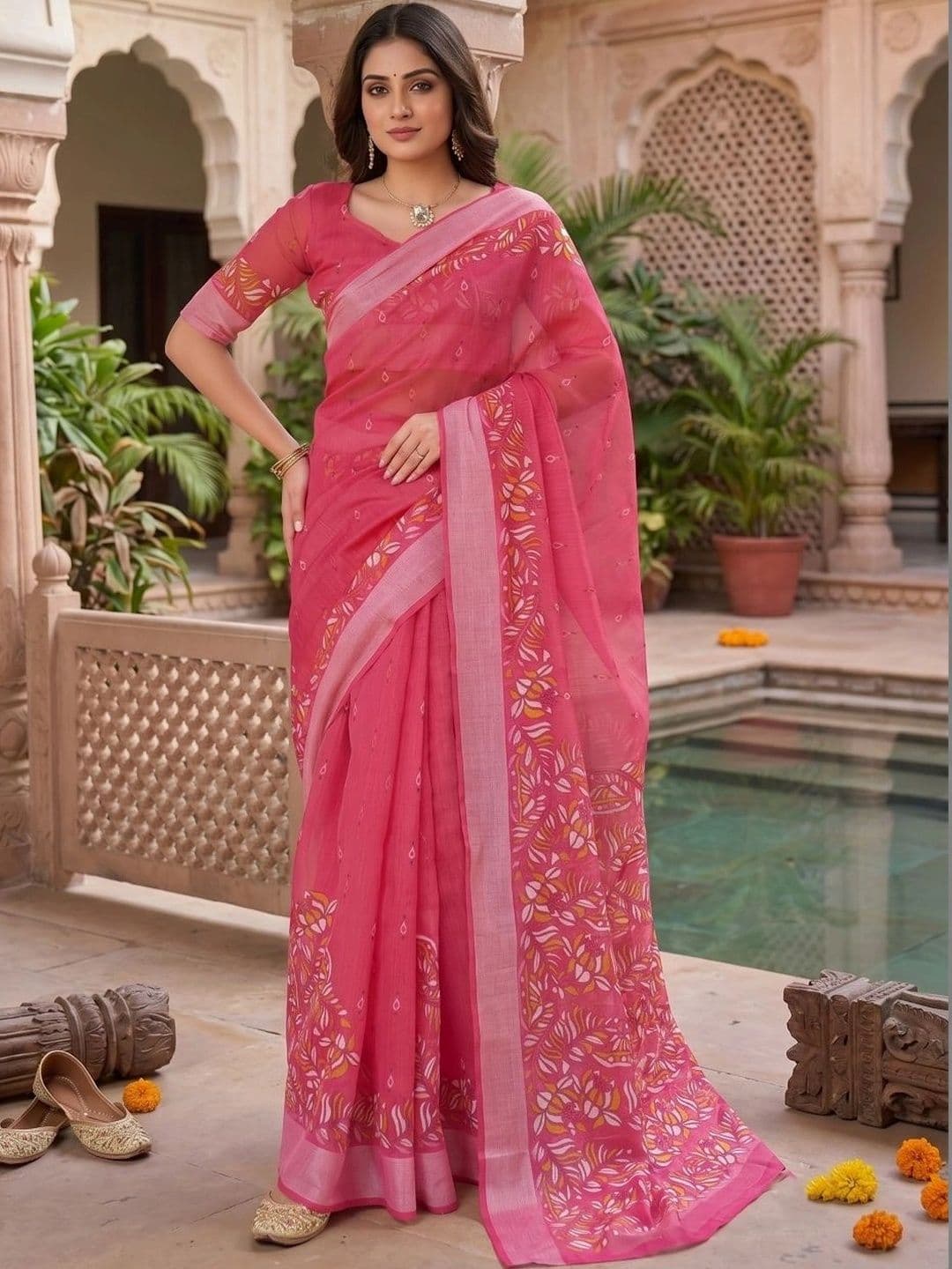 BORAD FASHION Floral Designer Chanderi Saree - view 1