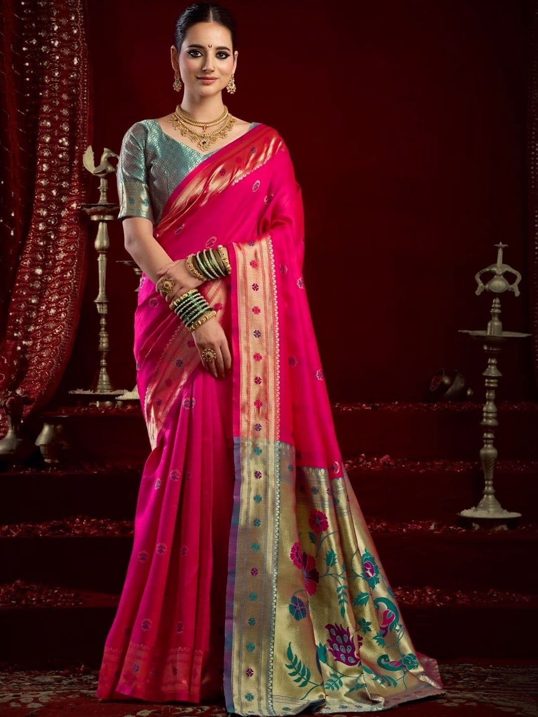 BORAD FASHION Woven Design Zari Silk Blend Designer Paithani Saree - view 1