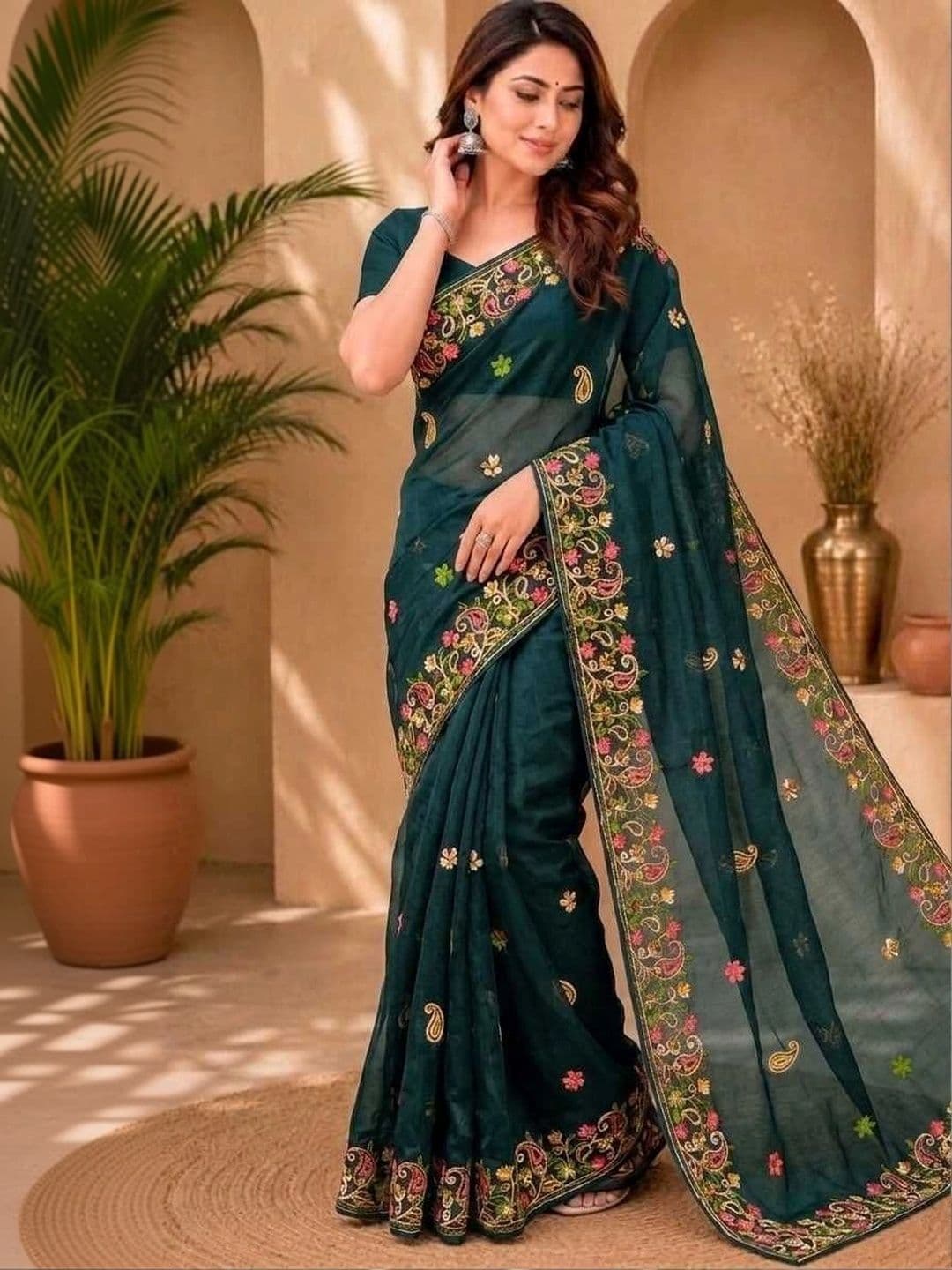 akhodalkrp Floral Embroidered Net Saree - view 1