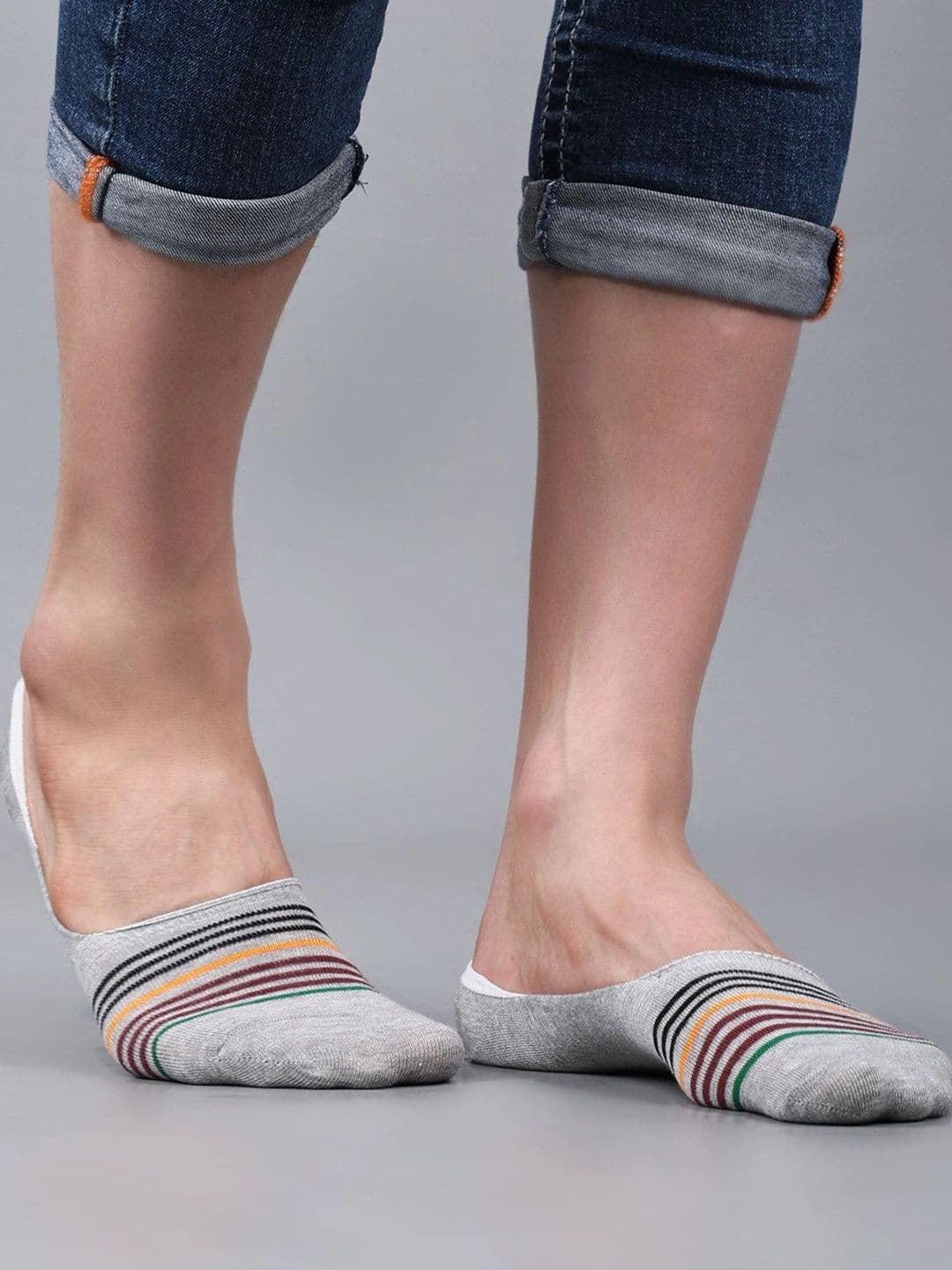Eleg & Stilance Men Pack of 2 Cotton Assorted Striped Shoe Liners Socks - view 1