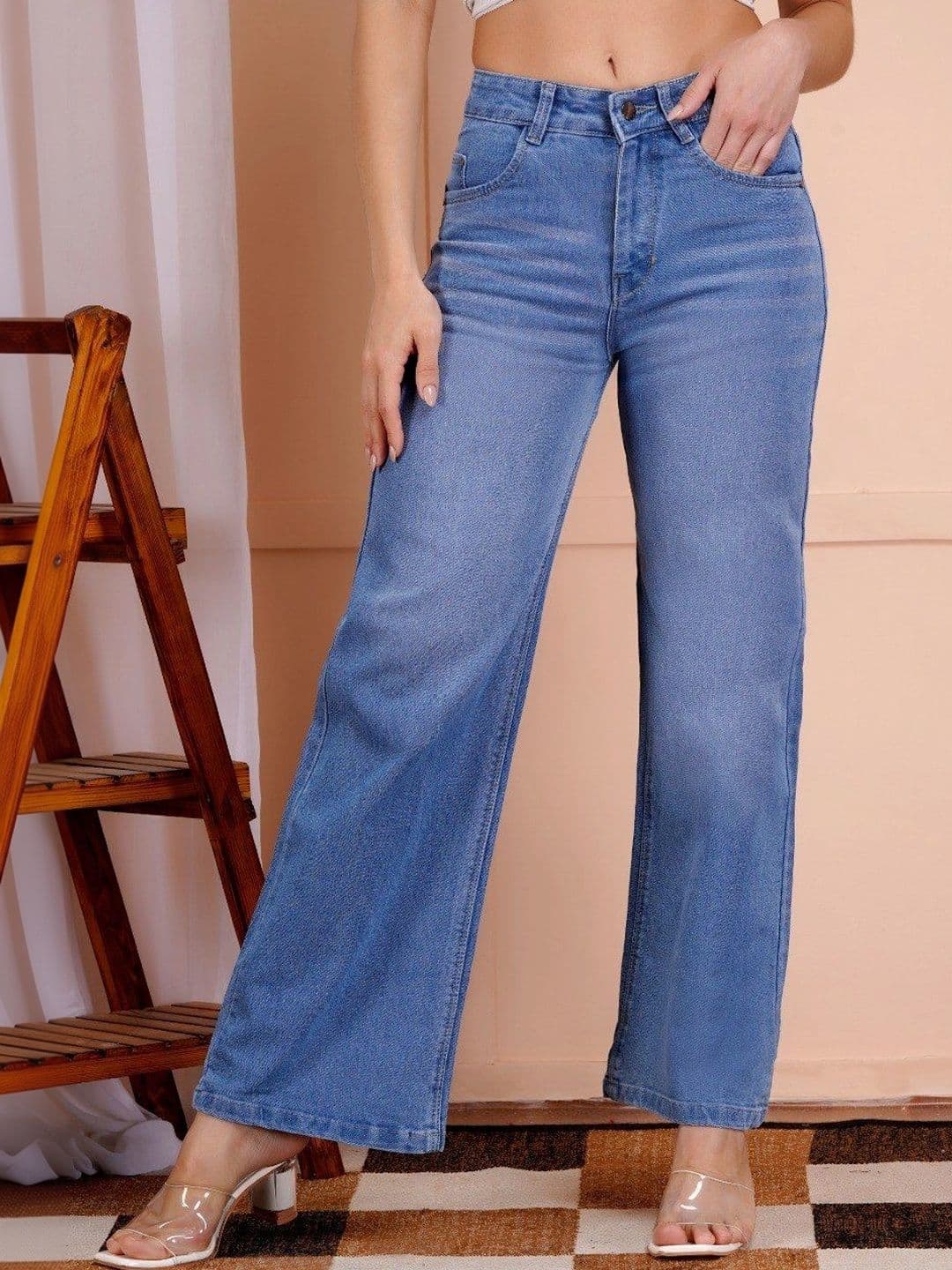 P.X.5 Women Classic Wide Leg High-Rise Light Fade Stretchable Jeans - view 1