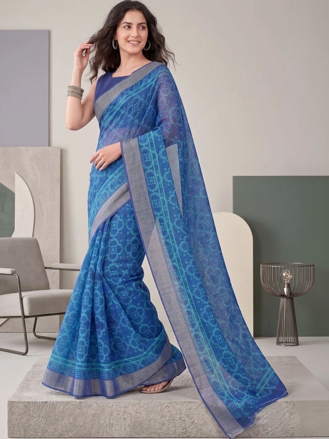 BORAD FASHION Bandhani Designer Chanderi Saree - view 1