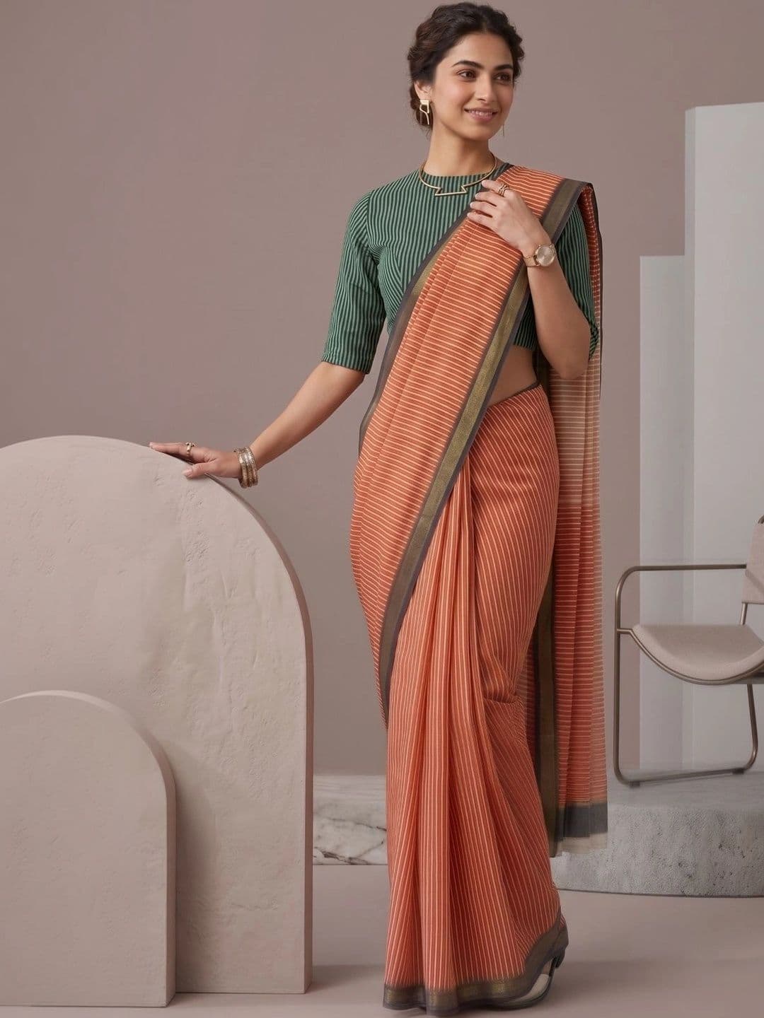 BORAD FASHION Striped Designer Chanderi Saree - view 1
