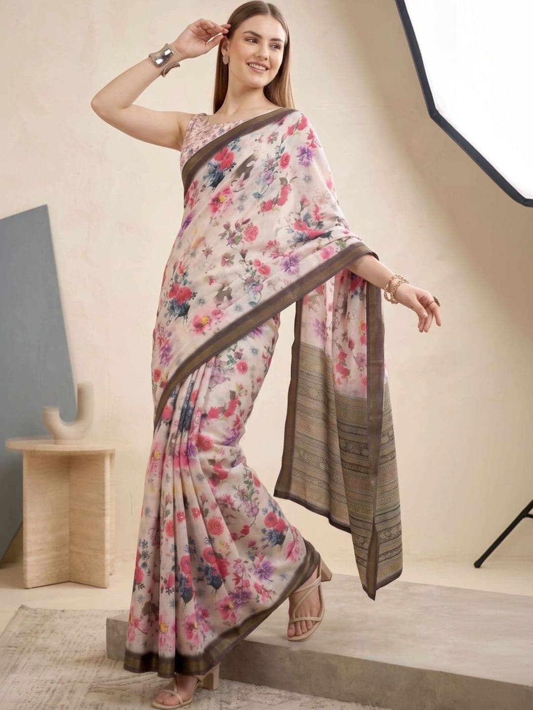BORAD FASHION Floral Designer Chanderi Saree - view 1