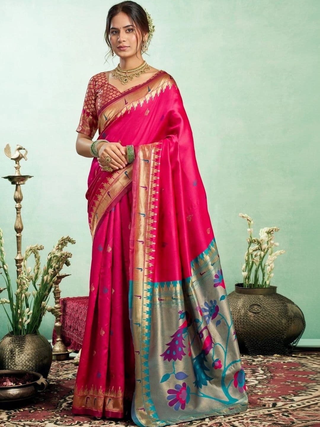 BORAD FASHION Woven Design Zari Silk Blend Designer Paithani Saree - view 1
