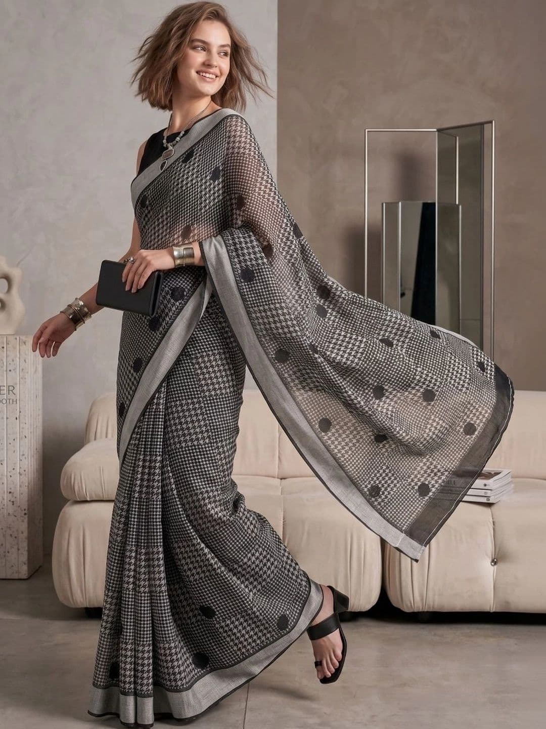 BORAD FASHION Women Designer Chanderi Saree - view 1