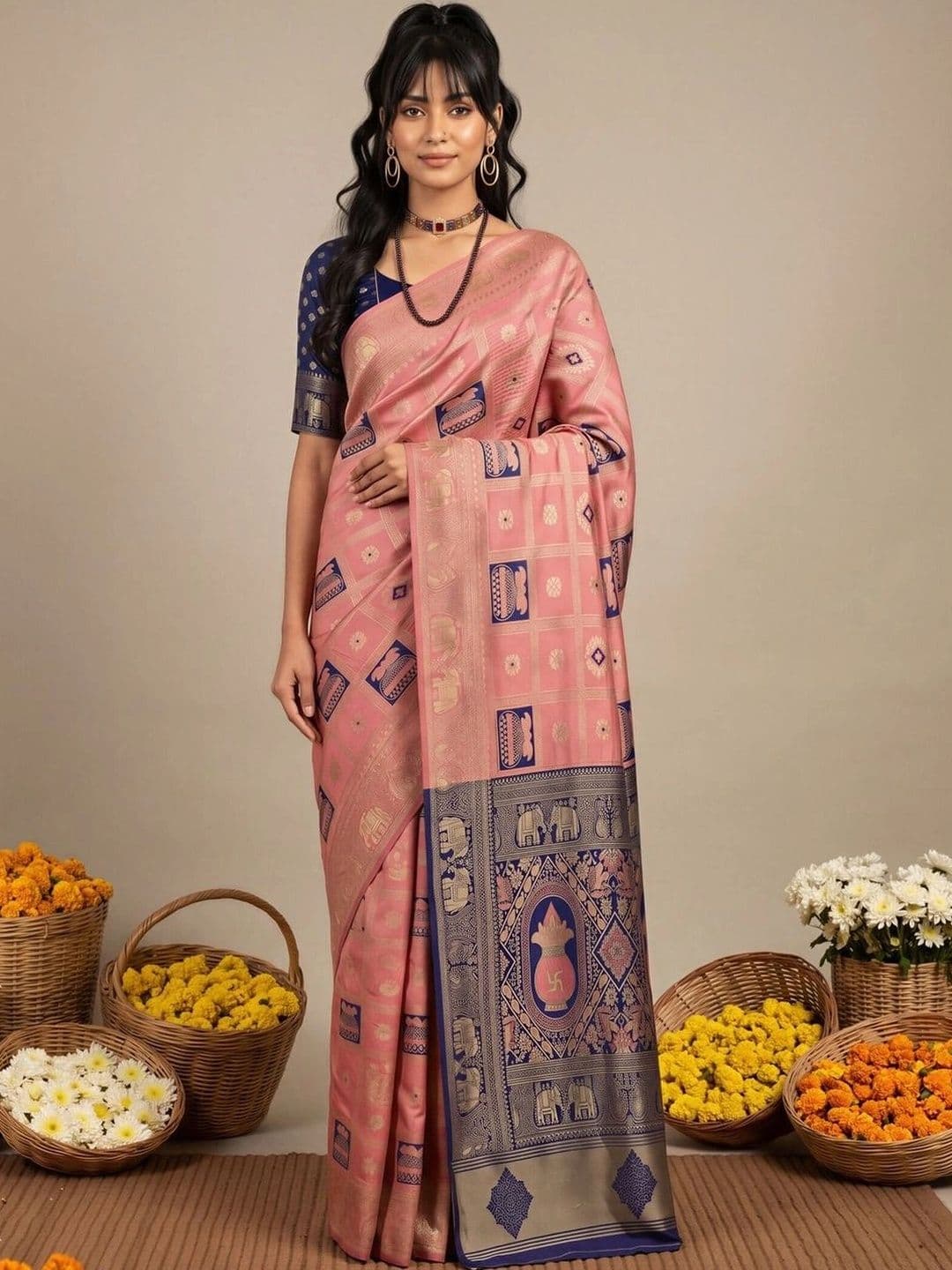 Saree mall Woven Design Zari Silk Blend Designer Banarasi Sarees - view 1