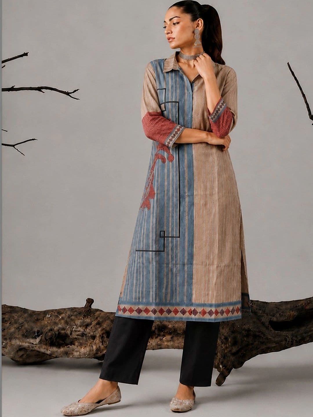 Varanga Women Quirky Printed Chanderi Silk Kurta - view 1