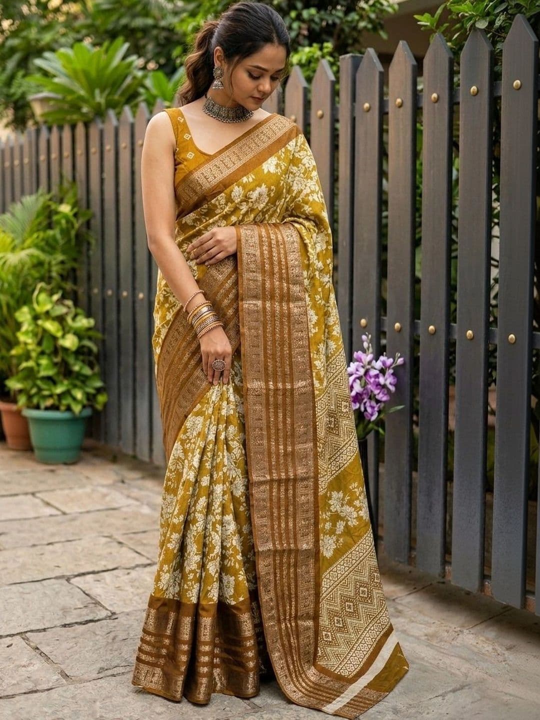 Owee Floral Zari Silk Blend Designer Saree - view 1