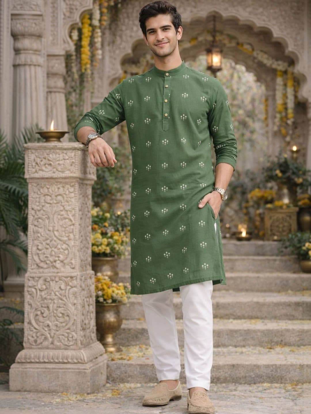 Anouk Men Floral Embroidered Indie Prints Kurta - view 1