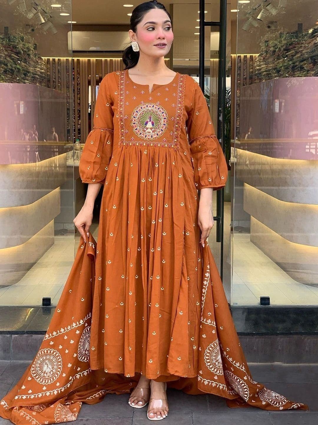 FIC FUSION CULTURE Women Ethnic Motifs Embroidered Empire Thread Work Kurta with Palazzos & With Dupatta - view 1