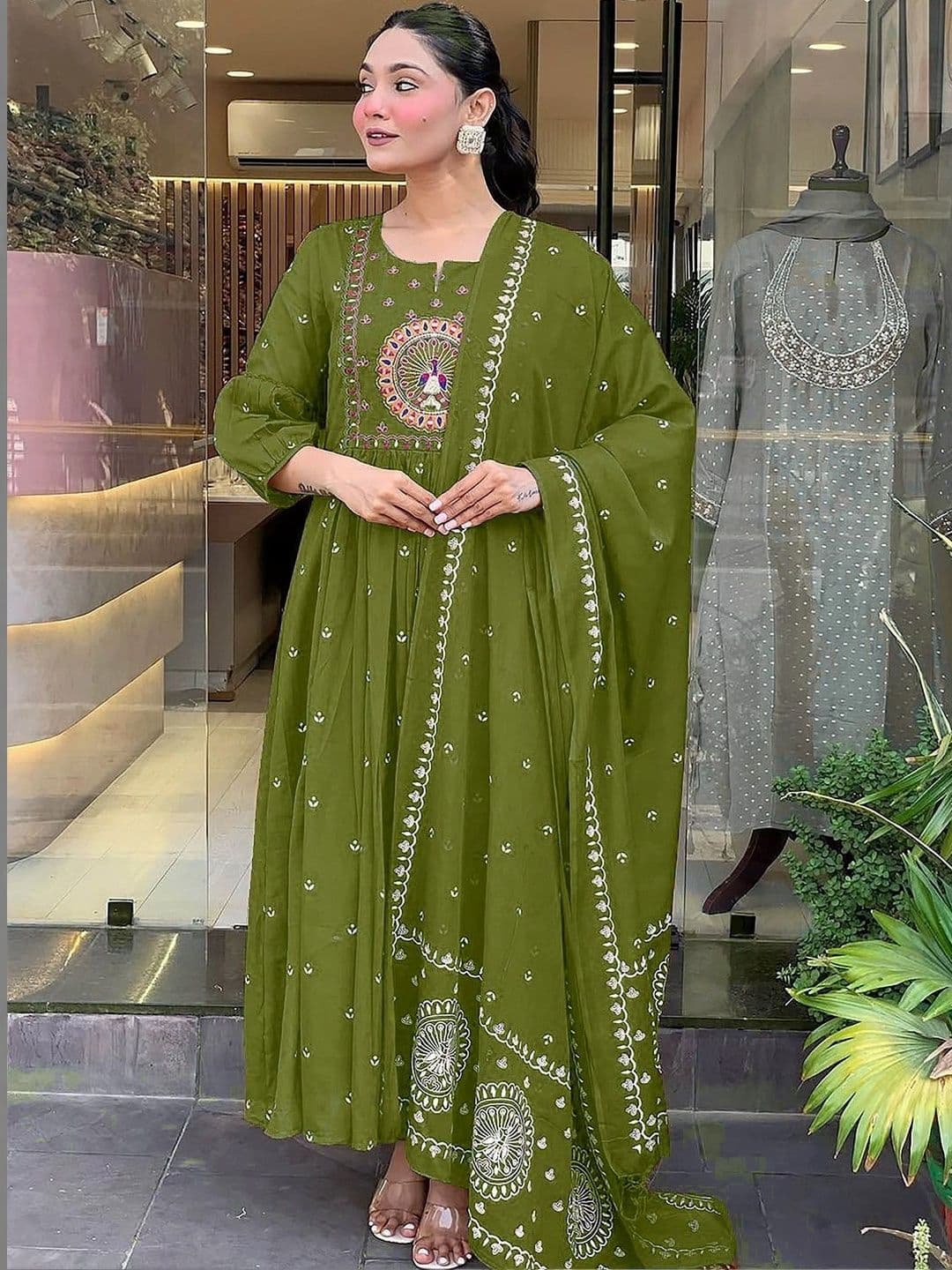 FIC FUSION CULTURE Women Ethnic Motifs Embroidered Pleated Thread Work Kurta With Dupatta - view 1