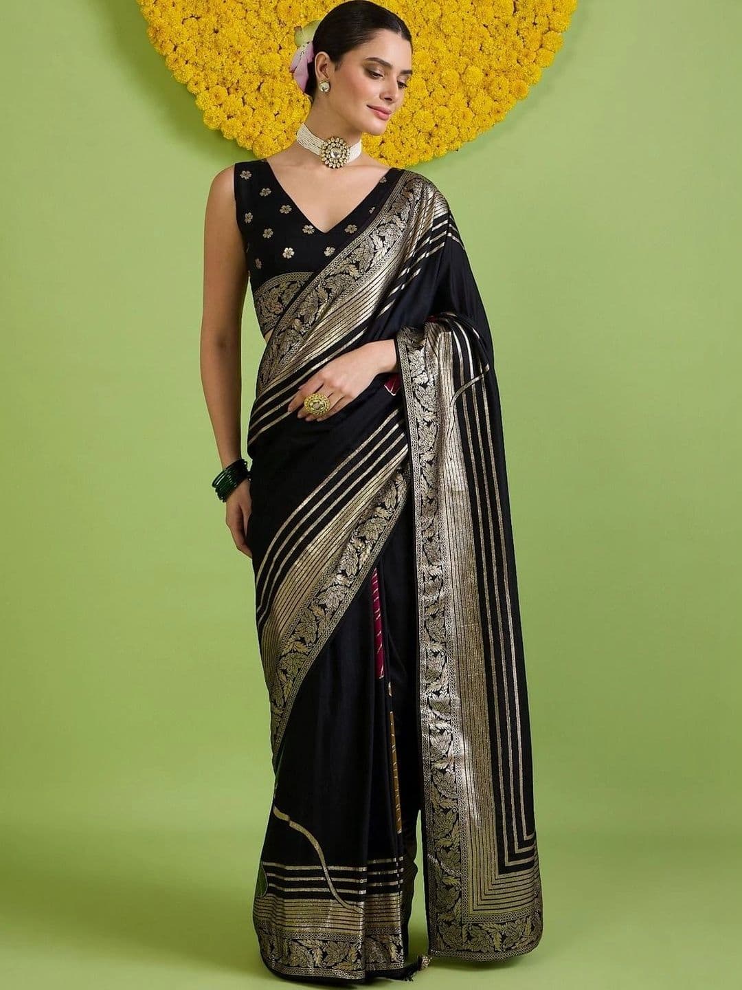 Saree mall Woven Design Zari Silk Blend Designer Banarasi Sarees - view 1