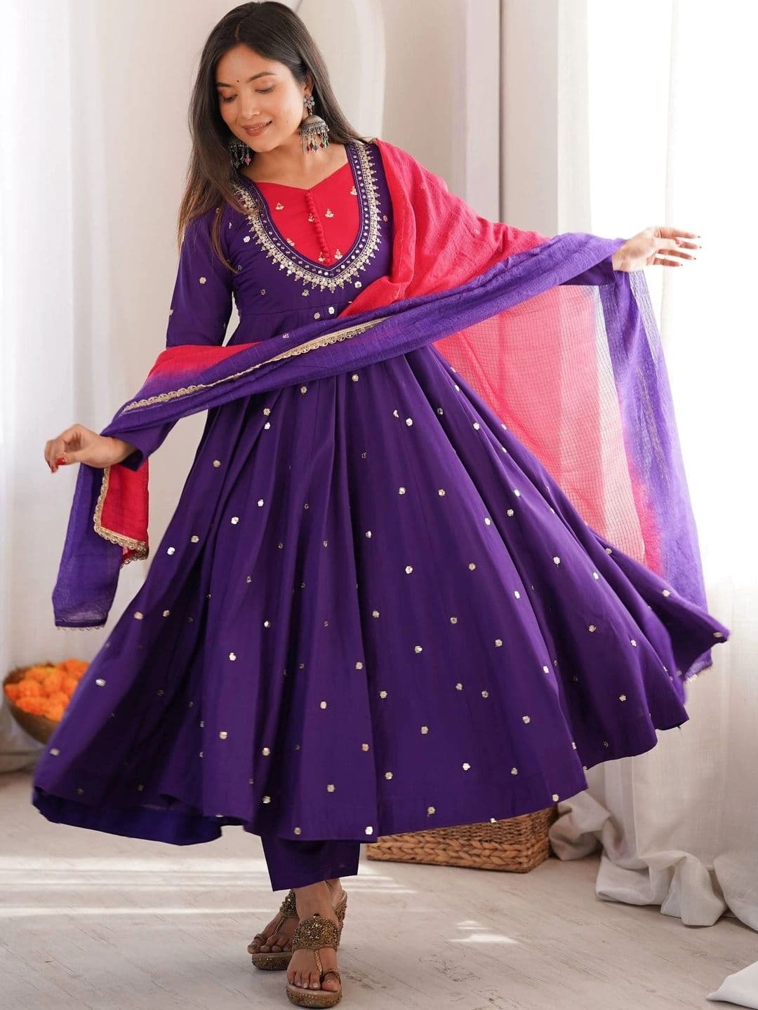 VASTRABELLA Women Empire Sequinned Kurta with Trousers & With Dupatta - view 1