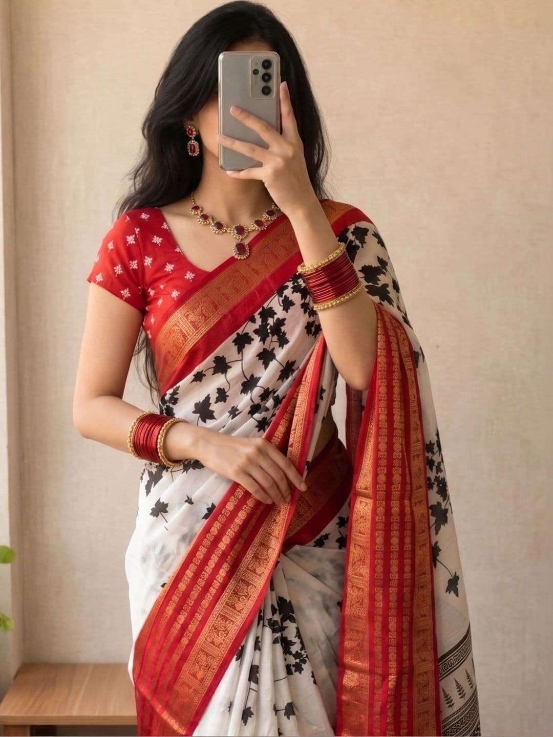 Owee Floral Zari Silk Blend Designer Saree - view 1