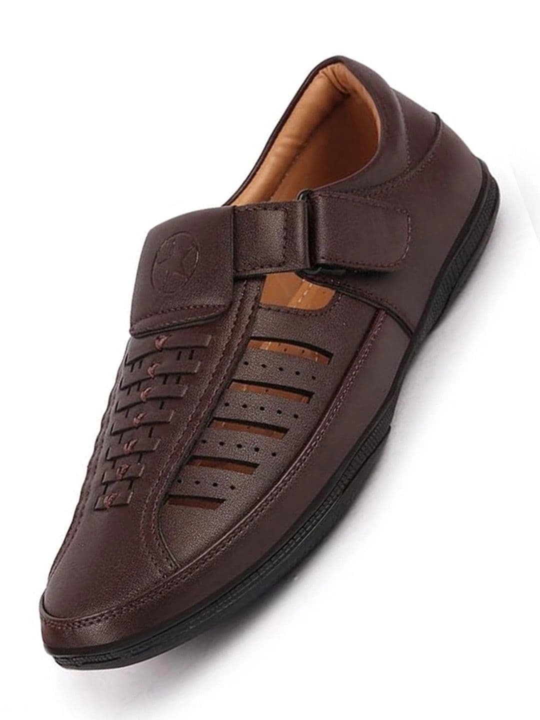 FAUSTO Men Brown & Black PU Shoe-Style Sandals - view 1