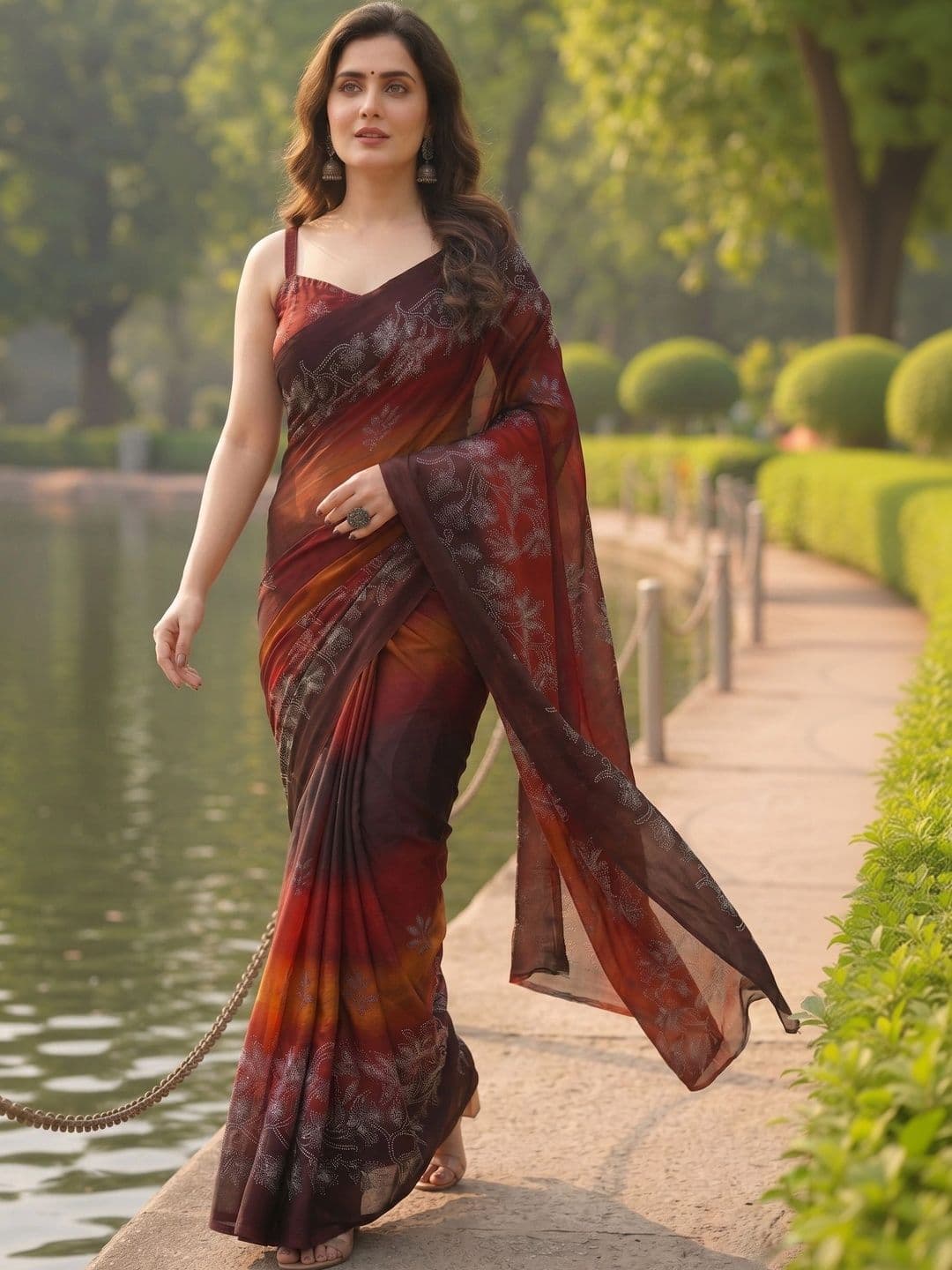 Owee Floral Zari Pure Chiffon Designer Saree - view 1